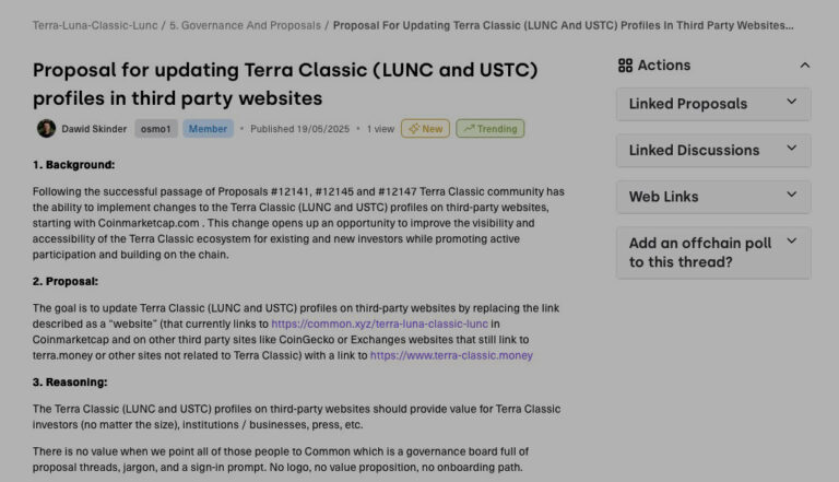 Proposal for updating Terra Classic (LUNC and USTC) profiles on third party websites