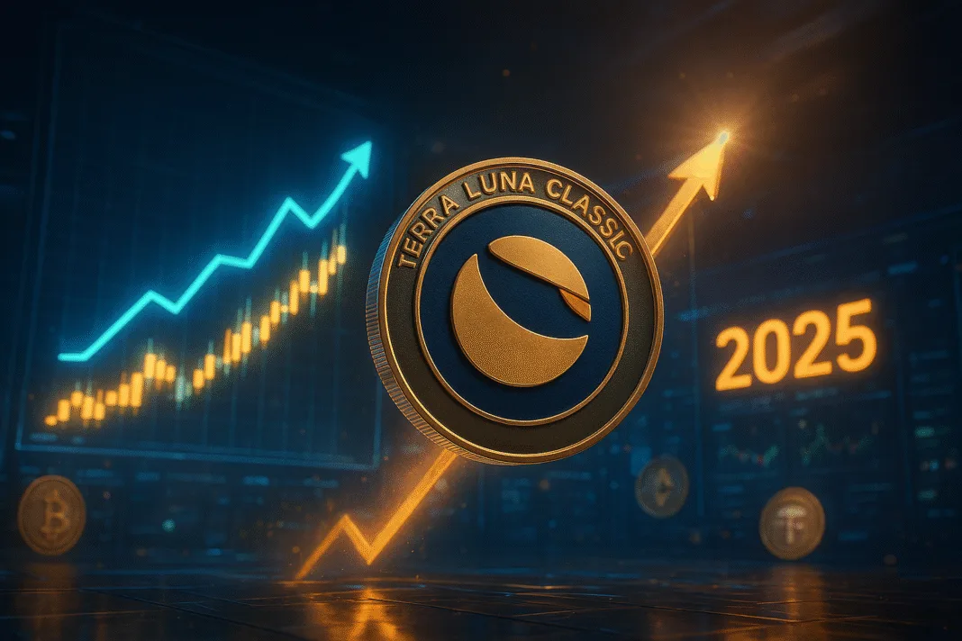 Illustration of Terra Luna Classic (LUNC) price chart showing growth trends and investment opportunities in 2025