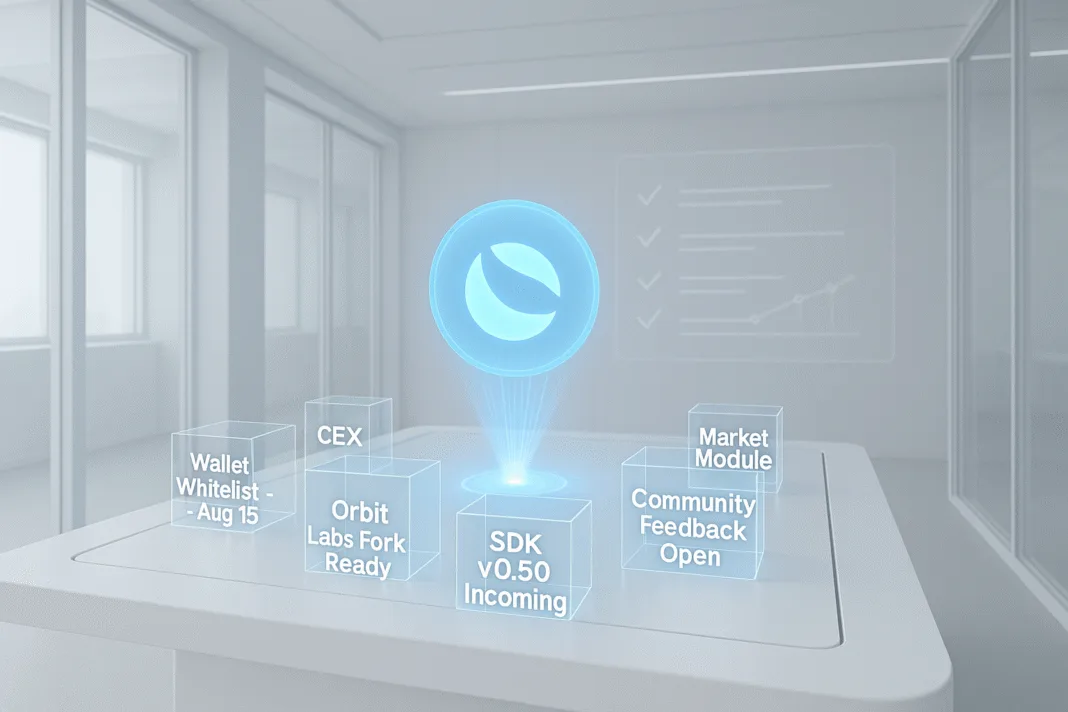 Luna Classic weekly update showing governance approvals, exchange coordination, and technical upgrades for LUNC
