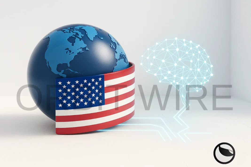 USTC connected to a glowing AI brain via algorithmic pathways, with a small LUNC logo in the corner