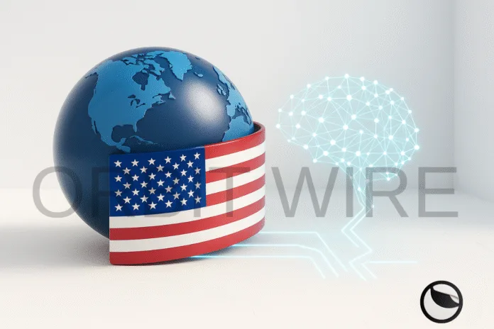 USTC connected to a glowing AI brain via algorithmic pathways, with a small LUNC logo in the corner