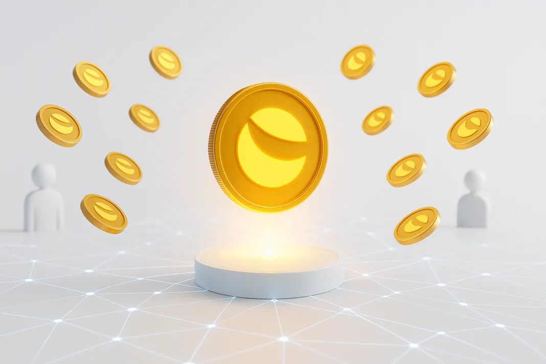 Illustration of staking LUNC benefits showing rewards and network security icons