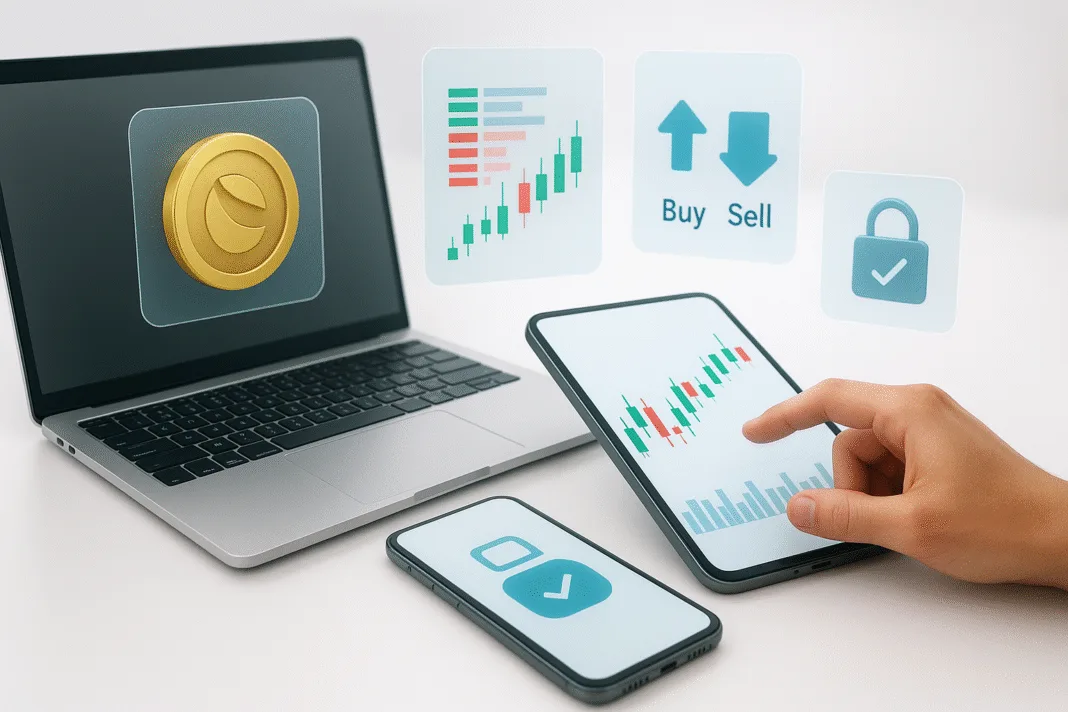 KuCoin trading screen showing LUNC/USDT chart and order form