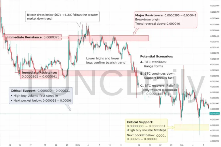 LUNC Price Analysis: Terra Classic Is Falling After Bitcoin Dropped To $67K
