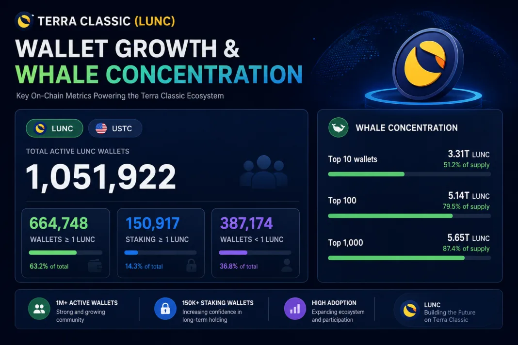 Terra Classic LUNC wallet statistics and whale concentration chart