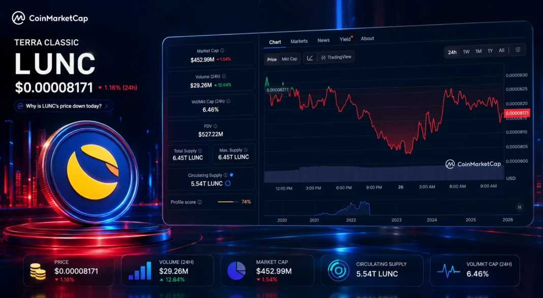 Terra Classic LUNC price chart showing volatility and market trends