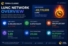 Terra Classic Burns Nearly 50 Million LUNC in 24 Hours as Network Activity Remains Strong Terra Classic network statistics showing 49 million LUNC burned, staking metrics, transaction volume, and blockchain performance.